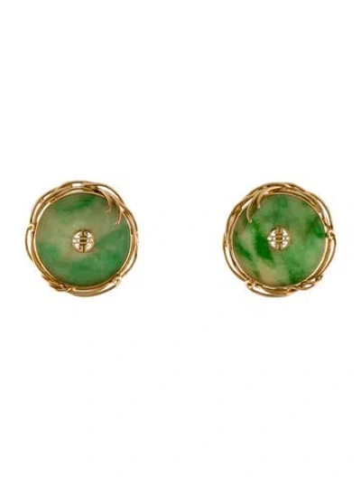 Pre-owned Earrings 14k Jadeite Earclip  In Multi