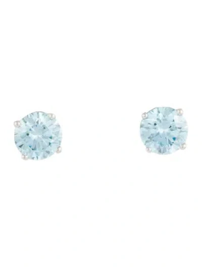 Pre-owned Earrings 14k Lab-grown Diamond Stud  In Blue