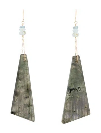 Pre-owned Earrings 14k Labradorite & Aquamarine Drop  In Multi
