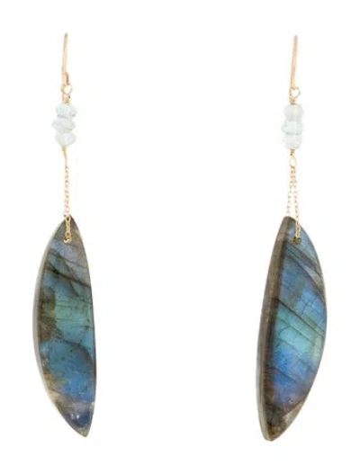 Pre-owned Earrings 14k Labradorite & Aquamarine Drop  In Multi