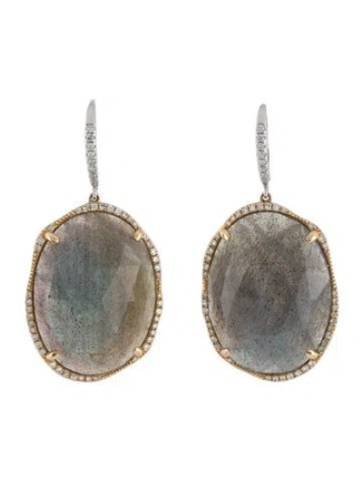 Pre-owned Earrings 14k Labradorite & Diamond Drop  In Multi