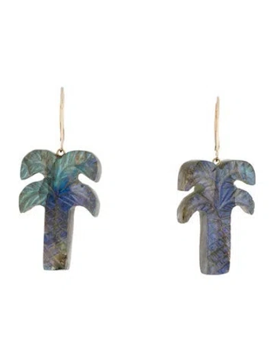 Pre-owned Earrings 14k Labradorite Palm Tree Drop  In Multi