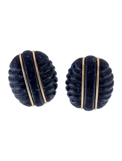 Pre-owned Earrings 14k Lapis Earclip  In Multi