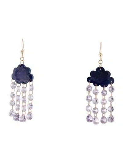 Pre-owned Earrings 14k Lapis Lazuli & Amethyst Cloud Drop  In Multi