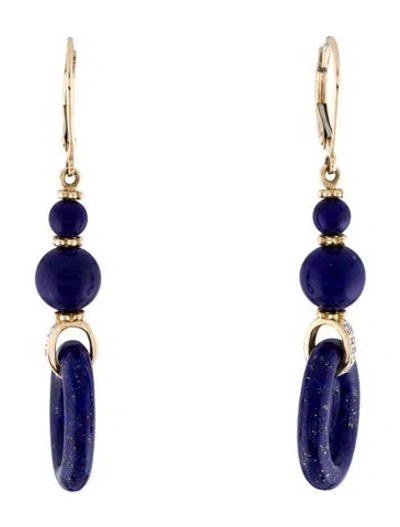 Pre-owned Earrings 14k Lapis Lazuli & Diamond Drop Earring In Multi