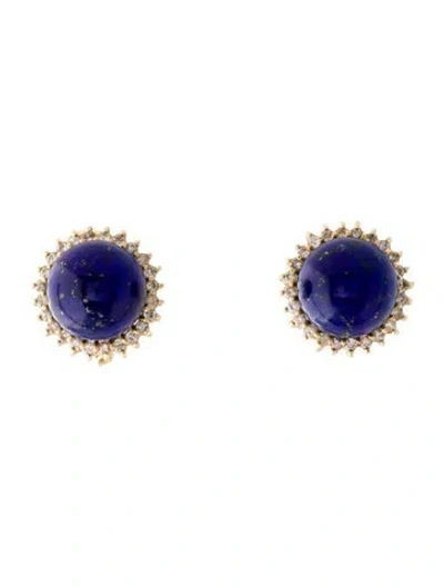 Pre-owned Earrings 14k Lapis Lazuli & Diamond Earclips In Multi