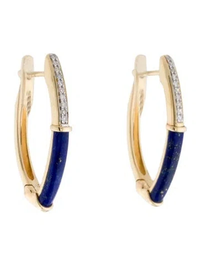 Pre-owned Earrings 14k Lapis Lazuli & Diamond Hoop  In Multi