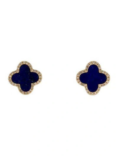 Pre-owned Earrings 14k Lapis Lazuli & Diamond Stud  In Multi