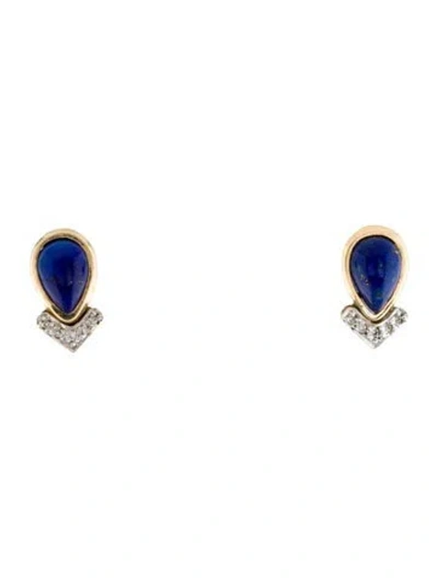 Pre-owned Earrings 14k Lapis Lazuli & Diamond Stud  In Multi