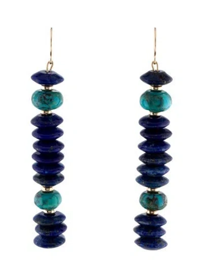 Pre-owned Earrings 14k Lapis Lazuli & Turquoise Drop  In Multi