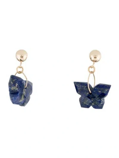 Pre-owned Earrings 14k Lapis Lazuli Butterfly Drop  In Multi