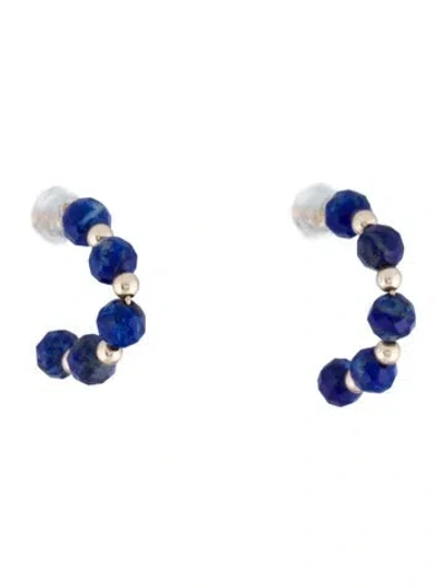 Pre-owned Earrings 14k Lapis Lazuli Half-hoop Drop  In Multi