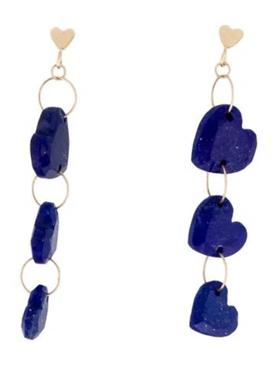 Pre-owned Earrings 14k Lapis Lazuli Heart Drop  In Multi