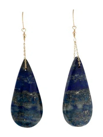 Pre-owned Earrings 14k Lapis Lazuli Teardrop Drop  In Multi