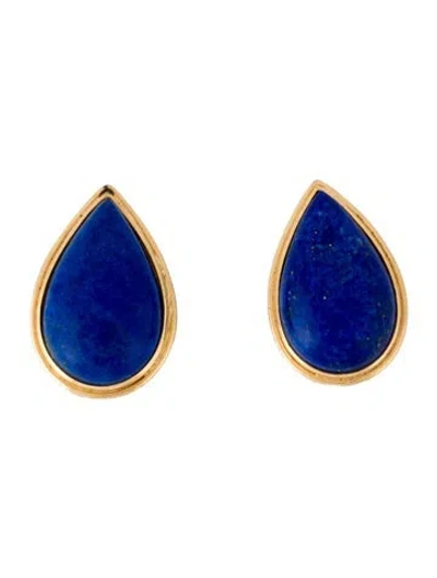 Pre-owned Earrings 14k Lapis Lazuli Teardrop Earclips In Multi
