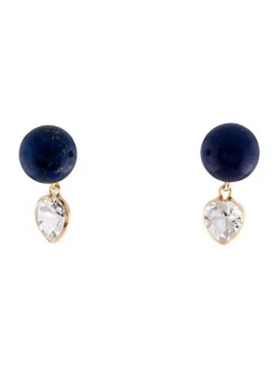 Pre-owned Earrings 14k Laps Lazuli & Topaz Drop  In Multi