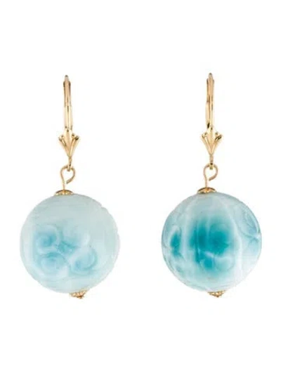 Pre-owned Earrings 14k Larimar Drop  In Multi