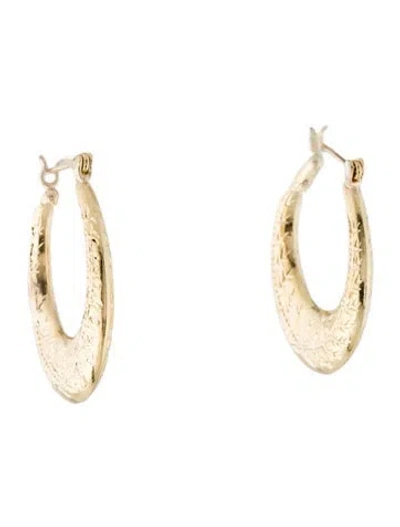 Pre-owned Earrings 14k Leaf Embossed Hoop  In Multi