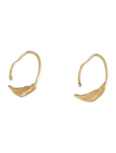 Pre-owned Earrings 14k Leaf Hoop  In Multi