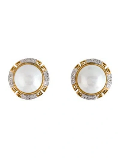 Pre-owned Earrings 14k Mabe Pearl & Diamond Earclip  In Multi
