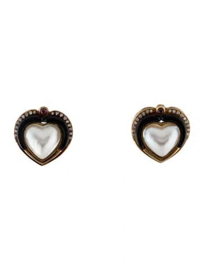 Pre-owned Earrings 14k Mabé Pearl & Multistone Heart Earclip