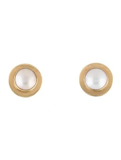 Pre-owned Earrings 14k Mabé Pearl Earclips In Multi