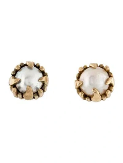 Pre-owned Earrings 14k Mabè Pearl Stud  In Multi