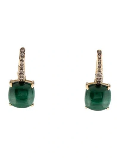 Pre-owned Earrings 14k Malachite & Diamond Drop  In Multi