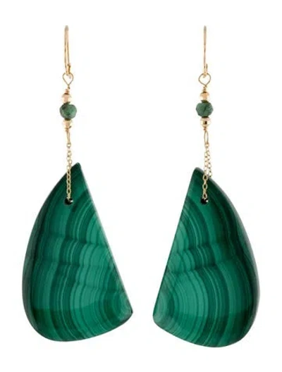 Pre-owned Earrings 14k Malachite & Emerald Drop  In Multi