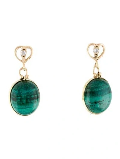 Pre-owned Earrings 14k Malachite, Chrysocolla & Glass Drop  In Multi