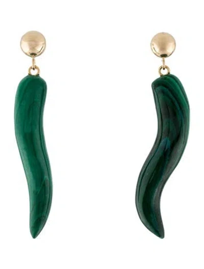 Pre-owned Earrings 14k Malachite Cornicello Drop  In Multi
