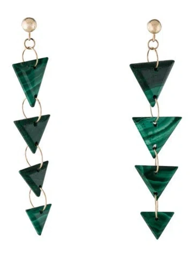 Pre-owned Earrings 14k Malachite Drop  In Multi