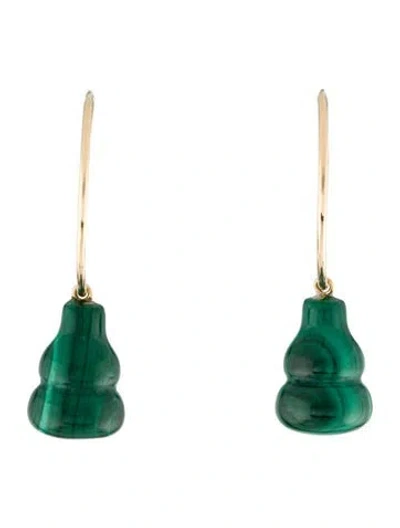 Pre-owned Earrings 14k Malachite Drop  In Multi