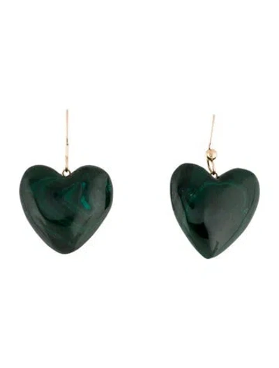 Pre-owned Earrings 14k Malachite Heart Drop  In Multi