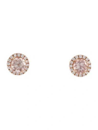 Pre-owned Earrings 14k Morganite & Diamond Halo Stud  In Multi