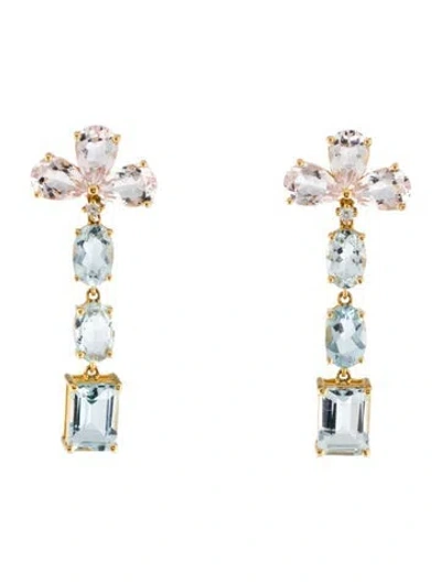 Pre-owned Earrings 14k Morganite, Aquamarine & Diamond Drop  In Multi