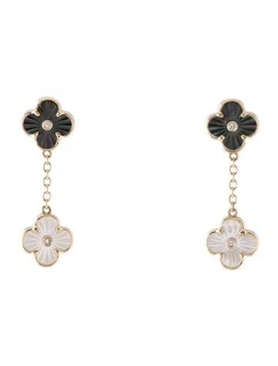 Pre-owned Earrings 14k Mother Of Pearl & Diamond Clover Drop  In Multi