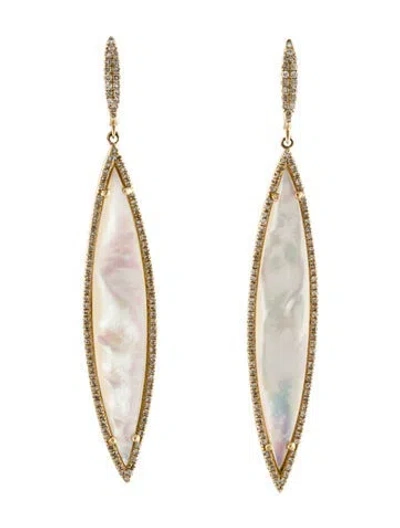 Pre-owned Earrings 14k Mother Of Pearl & Diamond Drop  In Multi