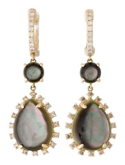 Pre-owned Earrings 14k Mother Of Pearl & Diamond Drop  In Multi