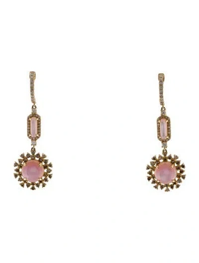 Pre-owned Earrings 14k Mother Of Pearl & Diamond Drop  In Pink