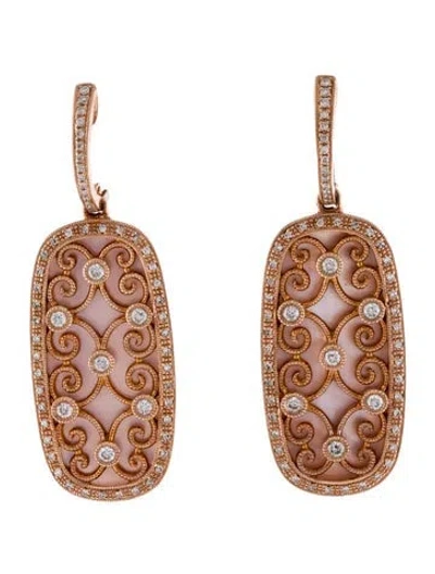 Pre-owned Earrings 14k Mother Of Pearl & Diamond Drop  In Pink