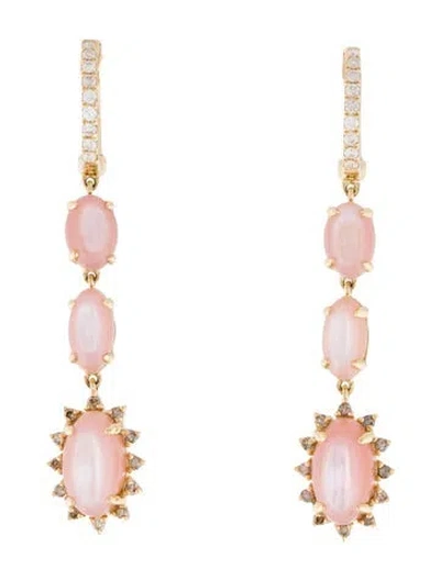 Pre-owned Earrings 14k Mother Of Pearl & Diamond Drop  In Pink