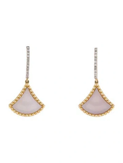 Pre-owned Earrings 14k Mother Of Pearl & Diamond Drop Huggie  In Multi