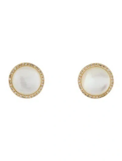 Pre-owned Earrings 14k Mother Of Pearl & Diamond Stud  In Multi