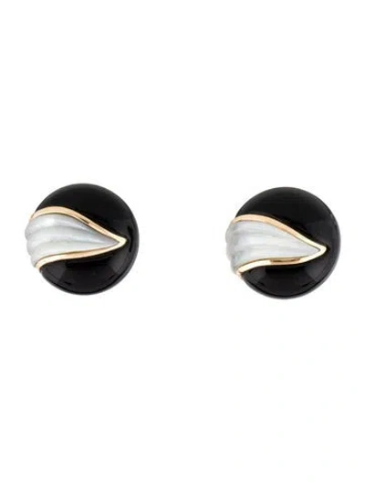 Pre-owned Earrings 14k Mother Of Pearl & Onyx Stud  In Multi
