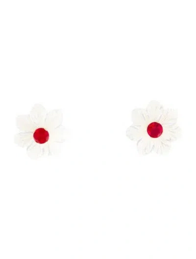 Pre-owned Earrings 14k Mother Of Pearl & Opal Stud  In Multi