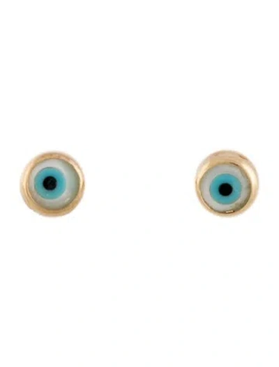 Pre-owned Earrings 14k Mother Of Pearl & Resin Evil Eye Stud  In Multi