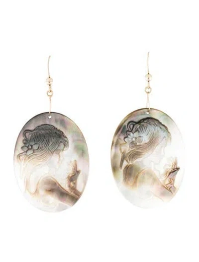 Pre-owned Earrings 14k Mother Of Pearl Cameo Drop  In Multi