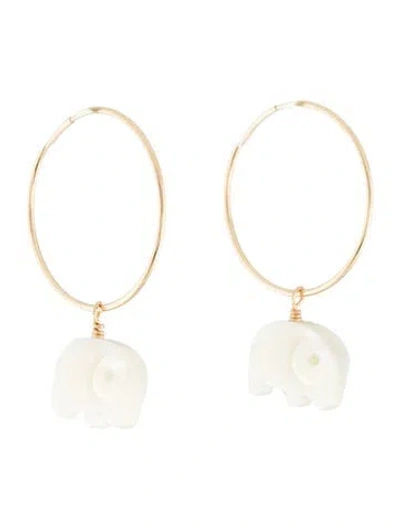 Pre-owned Earrings 14k Mother Of Pearl Elephant Hoop Drop Earring In Multi
