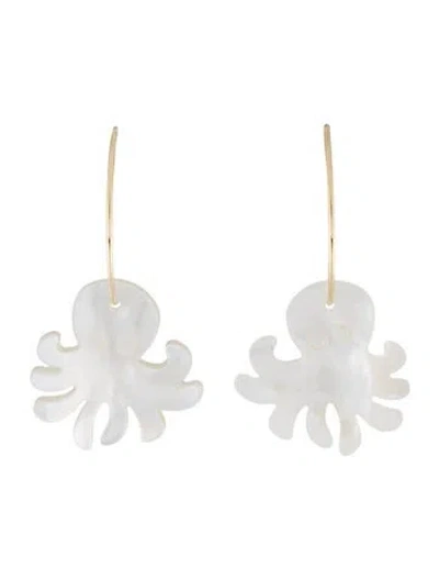 Pre-owned Earrings 14k Mother Of Pearl Octopus Charm Hoop  In Multi